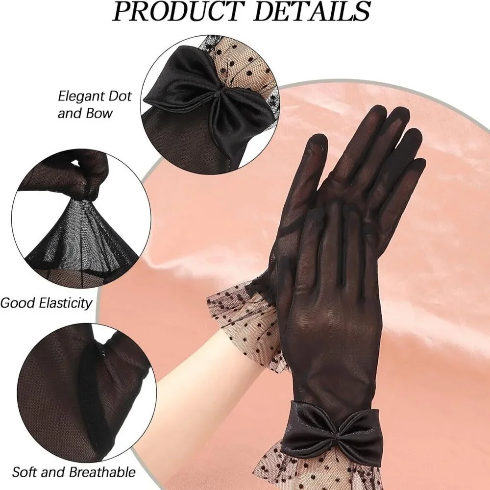 Women's Black Bow Short Lace Veil Feather Derby Tea Party Elegant Gloves Styles